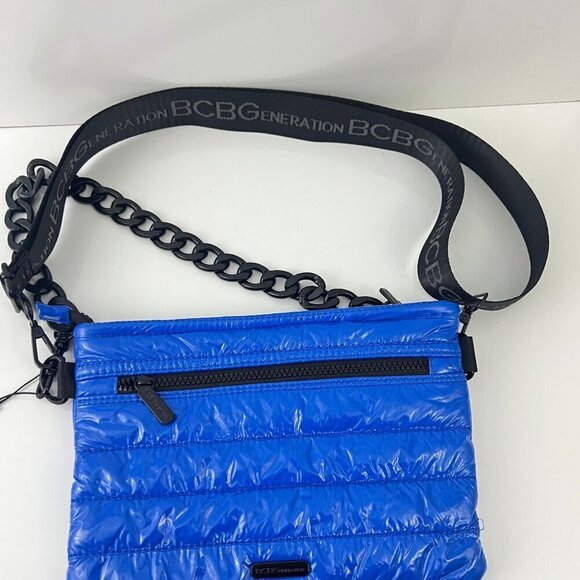 BCBGeneration Blue Quilted Puffer Crossbody Bag 2 in 1 Chain Strap Shoulder Bag - Picture 2 of 9
